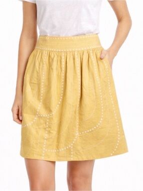 Anthropologie Floreat yellow cotton embroidered skirt
